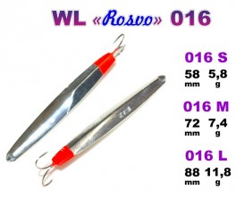 Зимняя блесна «Rosvo» 016 M (верт., 72 мм, два впаяных крючка, 7,4 г, цвет: SIL, упак. 1 шт.)