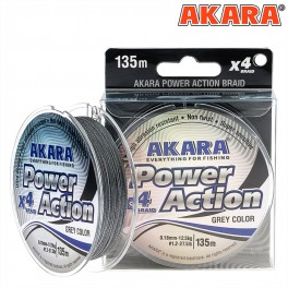 Aukla AKARA «Power Action X-4 Gray 135» (pīta, 135 m, 0,100 mm, iep. 1 gab.)___ ! NEW !