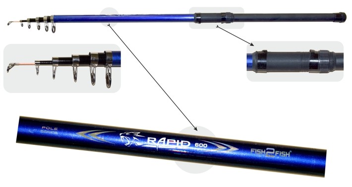 Удилище LB Fish2Fish «RAPID Long Blue» (телеск., 5,00 м, комп., 396 г, тест: 10-40 г)