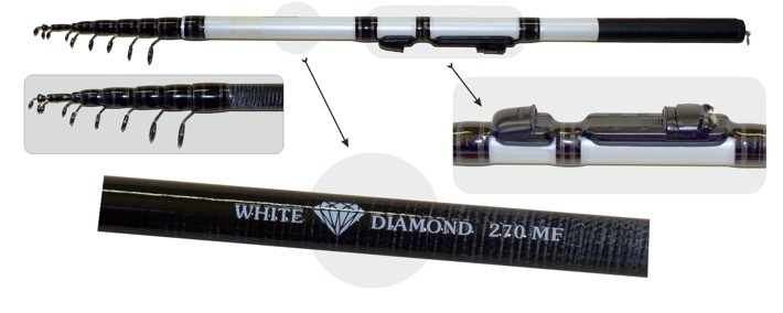 Makšķerkāts SB AKARA «WHITE DIAMOND MF TX-20» (telesk., 2,40 m, oglekļšķ., 112 g, tests: 5-25 g) 8 sekcijas