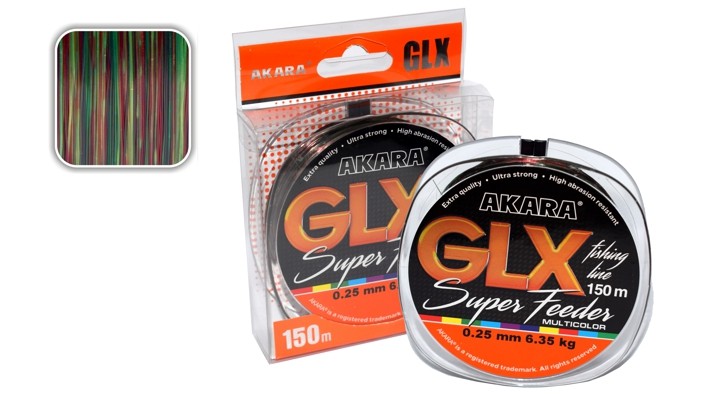 Aukla AKARA «GLX Super Feeder 150» (mono, daudzkrāsu, 150 m, 0,200 mm, 4,35 kg, iep. 6 gab.)